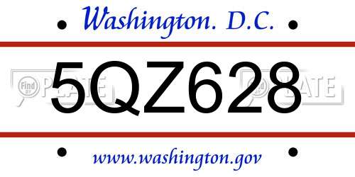 5QZ628 District Of Columbia License Plate