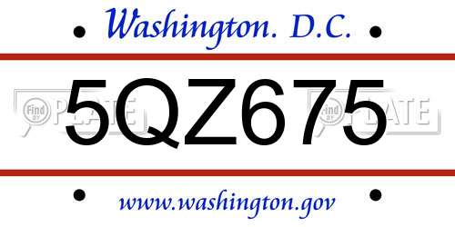 5QZ675 District Of Columbia License Plate