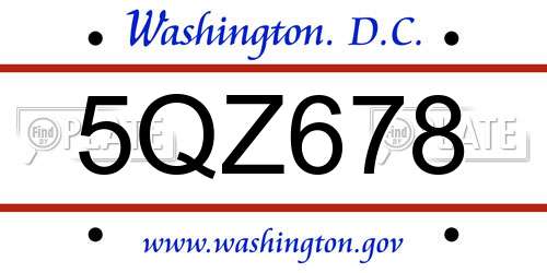 5QZ678 District Of Columbia License Plate