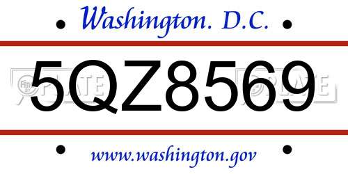 5QZ8569 District Of Columbia License Plate