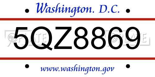 5QZ8869 District Of Columbia License Plate