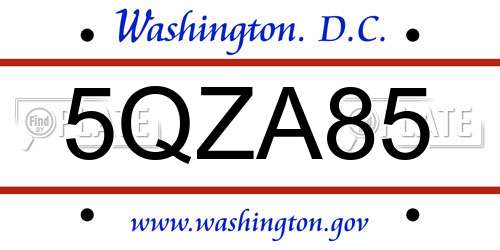 5QZA85 District Of Columbia License Plate