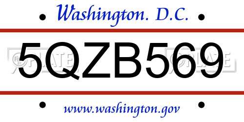 5QZB569 District Of Columbia License Plate