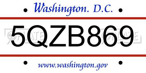 5QZB869 District Of Columbia License Plate