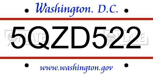 5QZD522 District Of Columbia License Plate