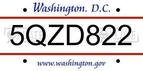 5QZD822 District Of Columbia License Plate