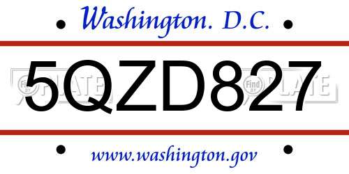 5QZD827 District Of Columbia License Plate