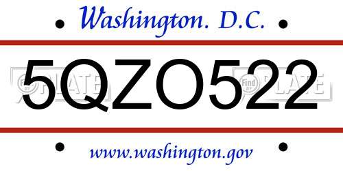 5QZO522 District Of Columbia License Plate