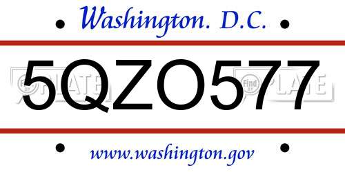 5QZO577 District Of Columbia License Plate