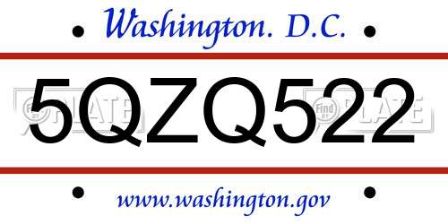 5QZQ522 District Of Columbia License Plate