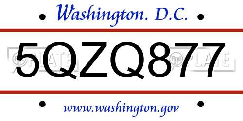5QZQ877 District Of Columbia License Plate