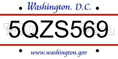 5QZS569 District Of Columbia License Plate