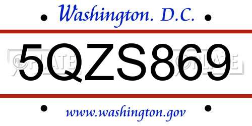 5QZS869 District Of Columbia License Plate