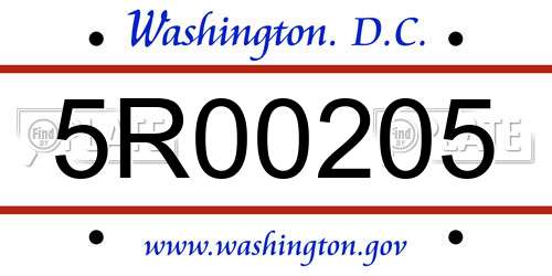 5R00205 District Of Columbia License Plate