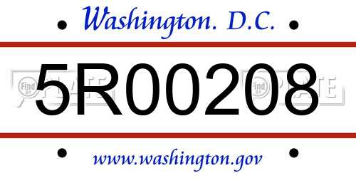 5R00208 District Of Columbia License Plate