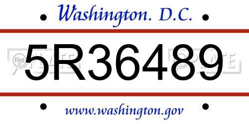 5R36489 District Of Columbia License Plate