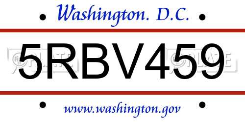 5RBV459 District Of Columbia License Plate