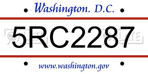5RC2287 District Of Columbia License Plate