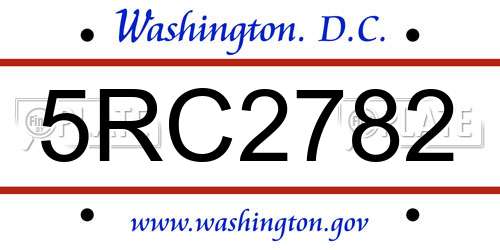 5RC2782 District Of Columbia License Plate