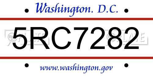 5RC7282 District Of Columbia License Plate