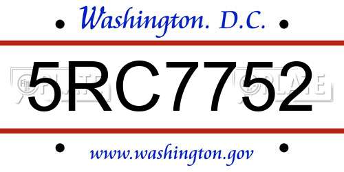 5RC7752 District Of Columbia License Plate