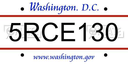 5RCE130 District Of Columbia License Plate