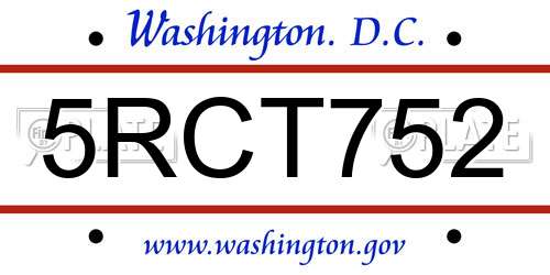 5RCT752 District Of Columbia License Plate