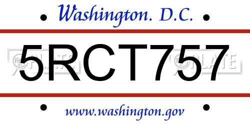 5RCT757 District Of Columbia License Plate