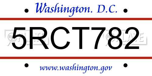 5RCT782 District Of Columbia License Plate