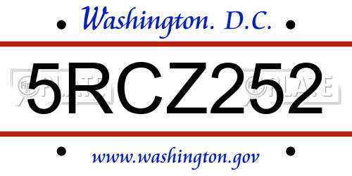 5RCZ252 District Of Columbia License Plate