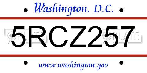 5RCZ257 District Of Columbia License Plate