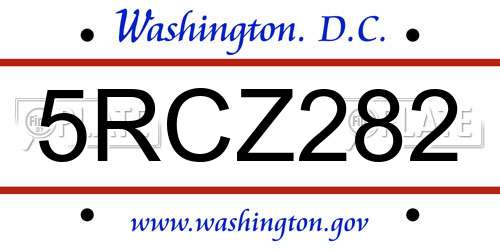 5RCZ282 District Of Columbia License Plate