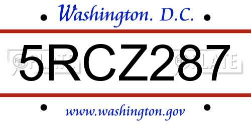 5RCZ287 District Of Columbia License Plate