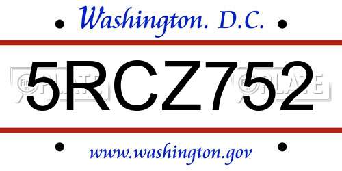 5RCZ752 District Of Columbia License Plate