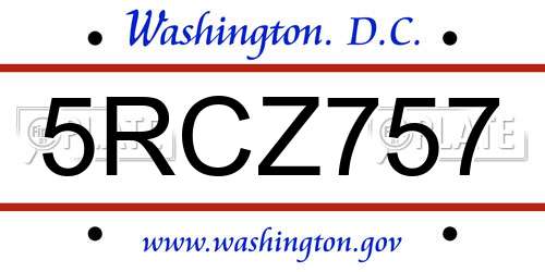 5RCZ757 District Of Columbia License Plate