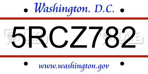 5RCZ782 District Of Columbia License Plate