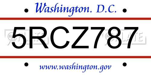 5RCZ787 District Of Columbia License Plate
