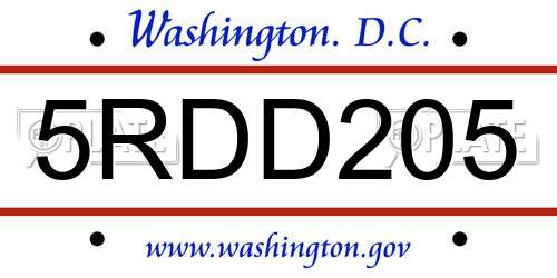 5RDD205 District Of Columbia License Plate
