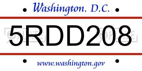 5RDD208 District Of Columbia License Plate