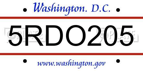 5RDO205 District Of Columbia License Plate