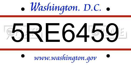 5RE6459 District Of Columbia License Plate