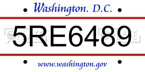 5RE6489 District Of Columbia License Plate