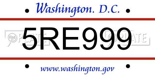 5RE999 District Of Columbia License Plate
