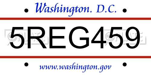 5REG459 District Of Columbia License Plate