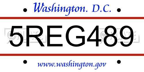 5REG489 District Of Columbia License Plate