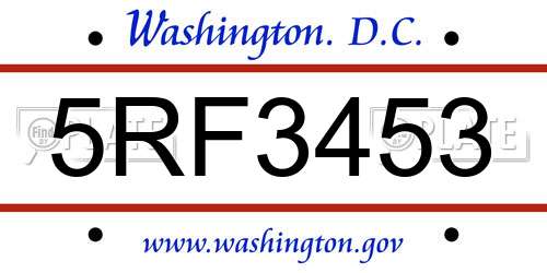 5RF3453 District Of Columbia License Plate