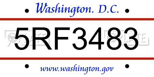 5RF3483 District Of Columbia License Plate