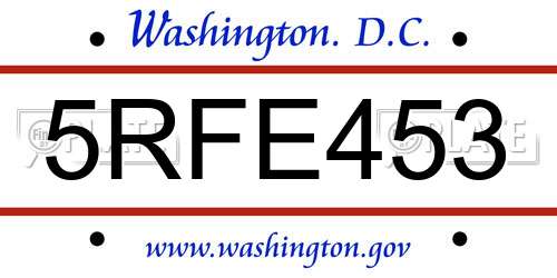 5RFE453 District Of Columbia License Plate