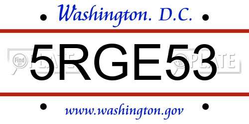 5RGE53 District Of Columbia License Plate