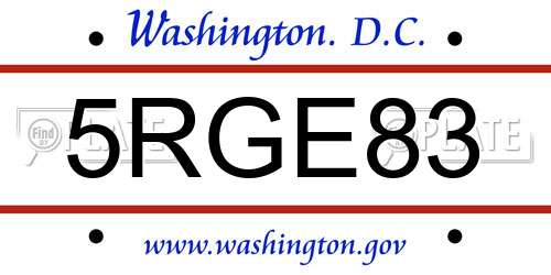 5RGE83 District Of Columbia License Plate